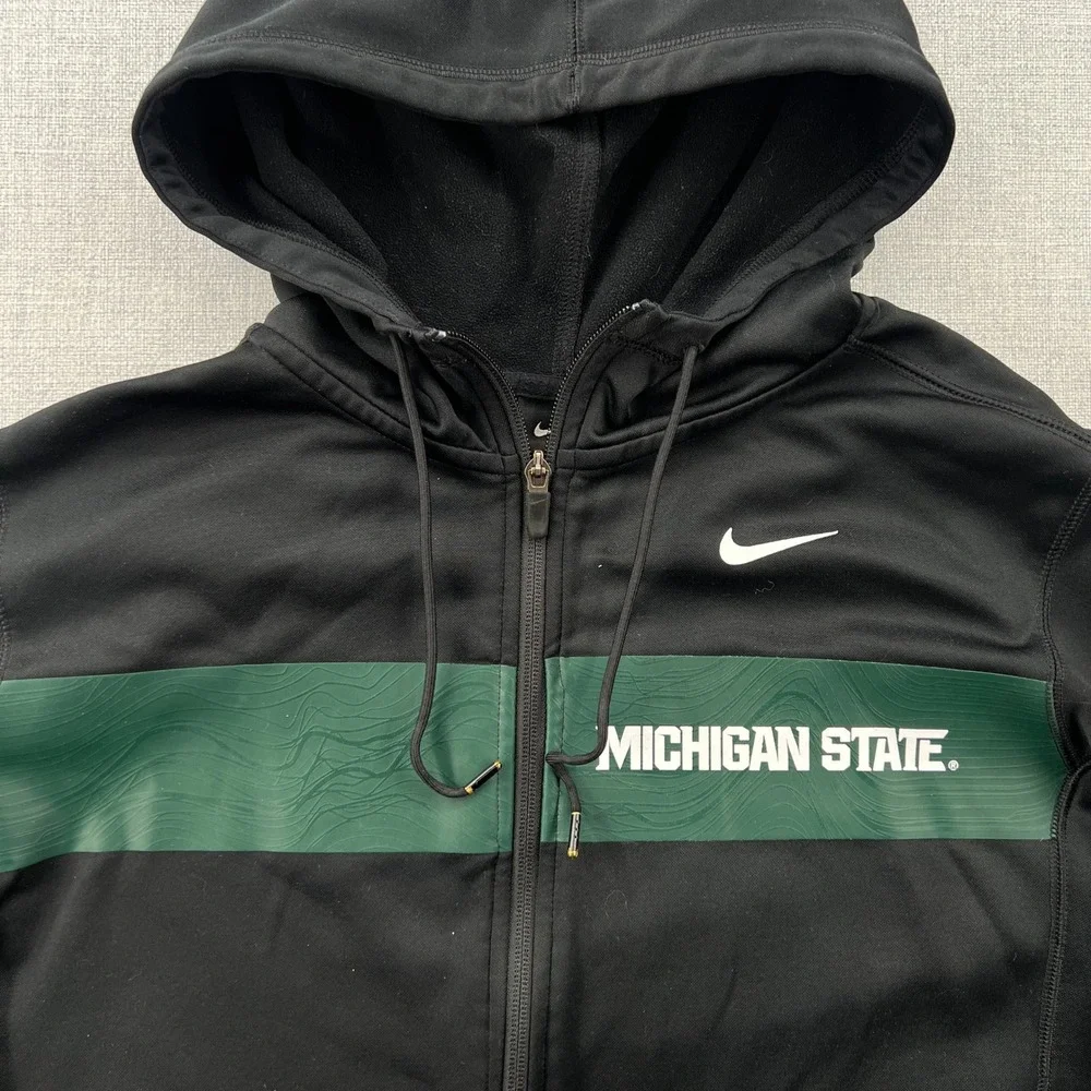 Nike Michigan State Performance Hoodie Mens S Black Full Zip Therma Fit Spartans